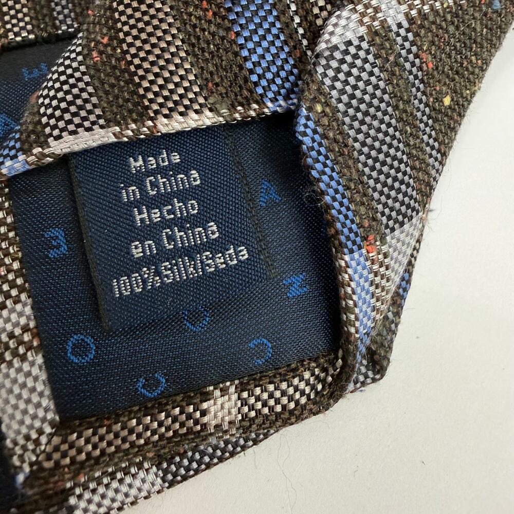 Cole Haan Tie Men’s brown blue plaid 100% silk textured Tweed Menswear Office - Picture 8 of 11